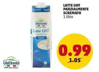PENNY ValBontà LATTE UHT PARZIALMENTE SCREMATO 1 litro offerta