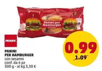 PENNY PENNY PANINI PER HAMBURGER con sesamo conf. da 4 pz 300 g offerta