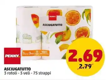 PENNY PENNY ASCIUGATUTTO 3 rotoli - 3 veli - 75 strappi offerta