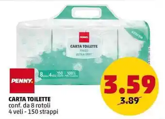 PENNY PENNY CARTA TOILETTE conf. da 8 rotoli 4 veli - 150 strappi offerta