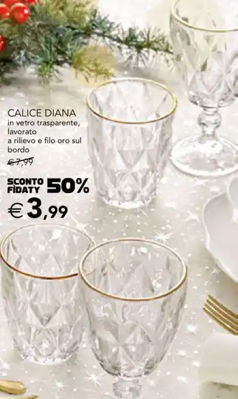 Esselunga CALICE DIANA in vetro trasparente, lavorato a rilievo e filo oro sul bordo offerta