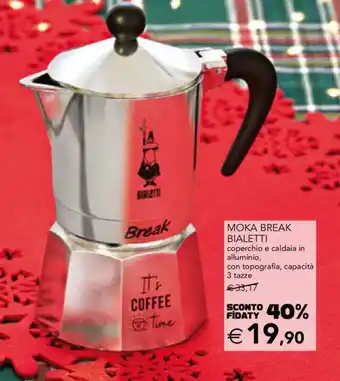 Esselunga MOKA BREAK BIALETTI coperchio e caldaia in alluminio, con topografia, capacità 3 tazze offerta