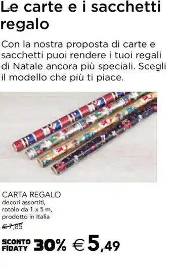 Esselunga CARTA REGALO decori assortiti, rotolo da 1 x 5 m, prodotto in Italia offerta