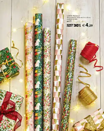 Esselunga CARTA REGALO decori assortiti, rotolo da 5 m x 70 cm, prodotto in Italia offerta