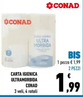 Conad City CARTA IGIENICA ULTRAMORBIDA CONAD 3 veli, 4 rotoli offerta