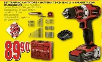 Mondo Brico Set Trapano Avviatore A Batteria Te-cd In Vaglietta Con 69 Accessori offerta