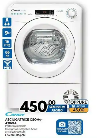 Orizzonte Candy CSOH9 Asciugatrice 9 Kg Wifi A++ offerta