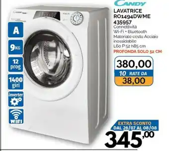 Orizzonte Candy RapidÓ RO 1494DWME / 1-S Lavatrice Libera Installazione Caricamento Frontale 9 Kg 1400 Giri/min A Bianco offerta