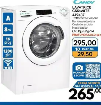 Orizzonte Candy Smart CSS128TE-11 Lavatrice Libera Installazione Caricamento Frontale 8 Kg 1200 Giri/min D Bianco offerta