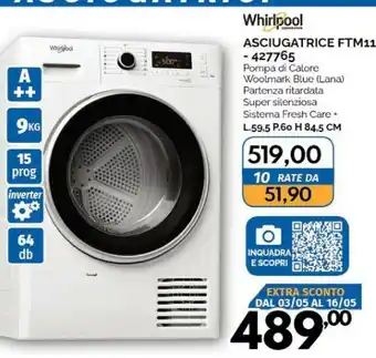 Whirlpool FT M119 Asciugatrice 9 KG Inverter A++