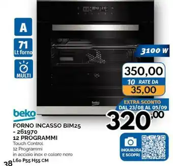 Orizzonte Beko BIM25 Forno Incasso 12 Programmi 71 L A offerta