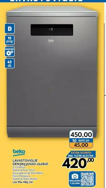 Orizzonte Beko DEN38530XAD Lavastoviglie Libera Installazione 15 Coperti D offerta
