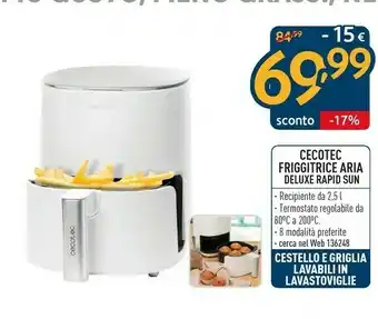 Sinergy Cecotec Friggitrice Aria Deluxe Rapid Sun offerta