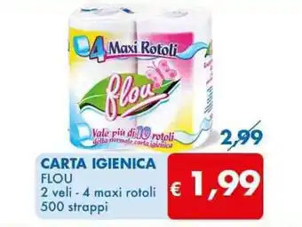 MD Discount CARTA IGIENICA FLOU 2 veli - 4 maxi rotoli 500 strappi offerta