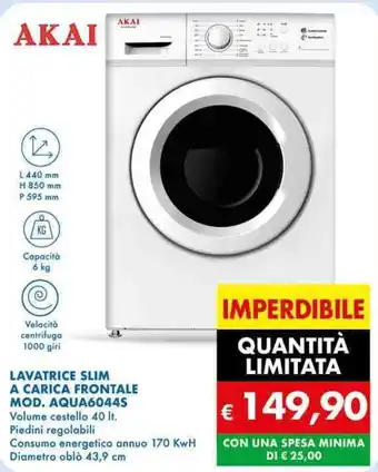 MD Discount AKAI LAVATRICE SLIM A CARICA FRONTALE MOD. AQUA6044S offerta