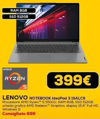 Euronics LENOVO NOTEBOOK IdeaPad 3 15ALC6 offerta