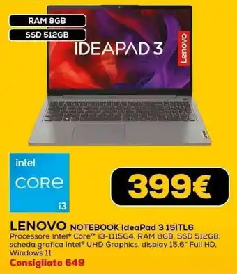Euronics LENOVO NOTEBOOK IdeaPad 3 15ITL6 offerta
