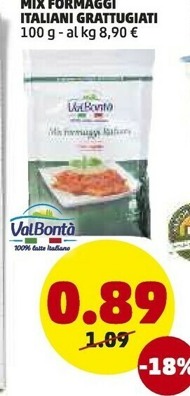 PENNY Valbontà Mix Di Formaggi Italiani Grattugiato 100 G(ml) offerta