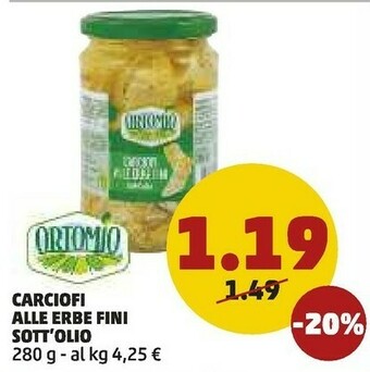 PENNY Ortomio Carciofi Alle Erbe Fini Sott'olio 280 G offerta