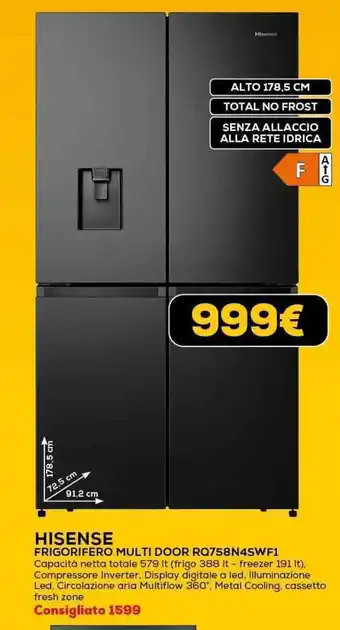 Euronics HISENSE FRIGORIFERO MULTI DOOR RQ758N4SWF1 offerta