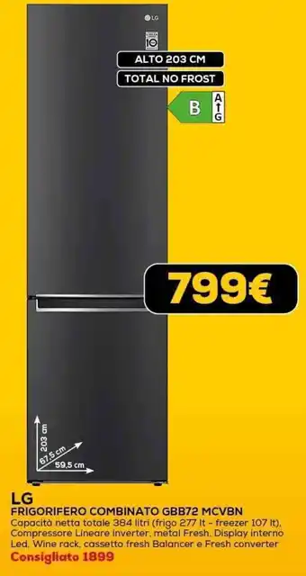Euronics LG FRIGORIFERO COMBINATO GBB72 MCVBN offerta