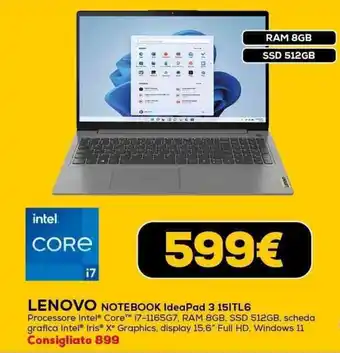 Euronics LENOVO NOTEBOOK IdeaPad 3 15ITL6 offerta