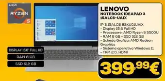 Euronics LENOVO NOTEBOOK IDEAPAD 3 15ALC6-UAIX offerta