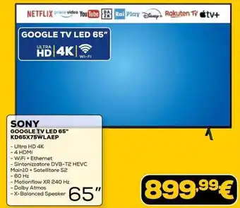 Euronics SONY GOOGLE TV LED 65" KD65X75WLAEP offerta