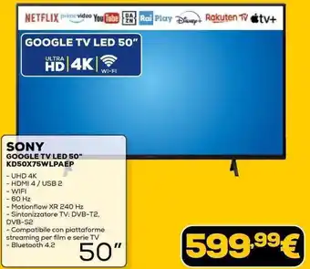 Euronics SONY GOOGLE TV LED 50" KD50X75WLPAEP offerta