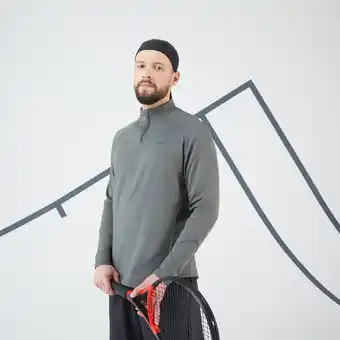 Decathlon Felpa tennis uomo thermic 1/2 zip manica lunga verde militare offerta