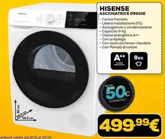 Euronics HISENSE ASCIUGATRICE D901GE offerta