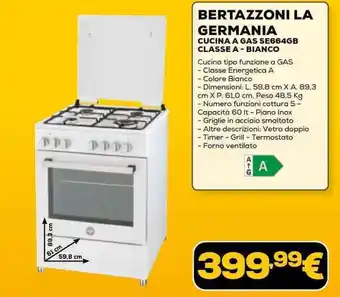 Euronics BERTAZZONI LA GERMANIA CUCINA A GAS SE664GB CLASSE A - BIANCO offerta