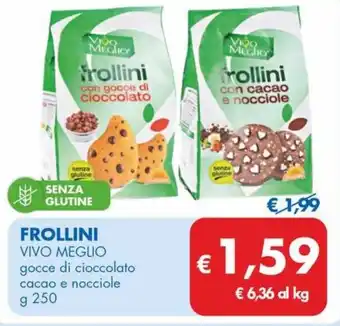 MD Discount FROLLINI VIVO MEGLIO gocce di cioccolato cacao e nocciole g 250 offerta