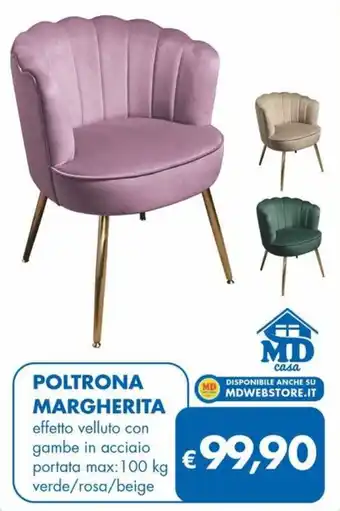 MD Discount POLTRONA MARGHERITA effetto velluto con gambe in acciaio portata max: 100 kg verde/rosa/beige offerta