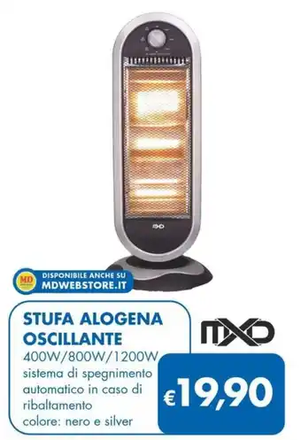 MD Discount STUFA ALOGENA OSCILLANTE 400W/800W/1200W sistema di spegnimento automatico in caso di ribaltamento colore: nero e silver offerta