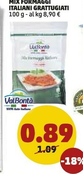 PENNY Valbontà Mix Di Formaggi Italiani Grattugiato 100 G(ml) offerta