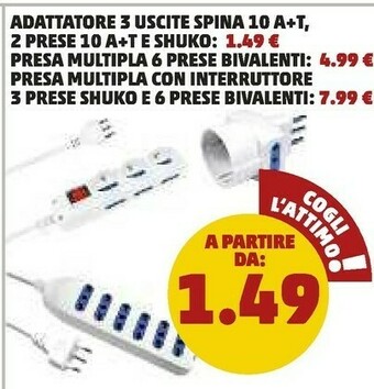 Adattatore 3 Uscite Spina 10 A+t/ 2 Prese 10 A+t E Shuko/ Presa Multipla 6 Prese Bivalenti/ Presa Multipla Con Interruttore/
