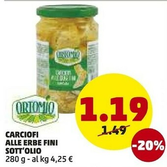 PENNY Ortomio Carciofi Alle Erbe Fini Sott'olio 280 G offerta