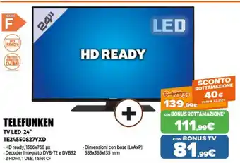 Telefunken TV Led 24"TE24550S27YXD