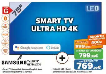 Parente Expert Samsung TV Led 75" UE75AU7170 offerta