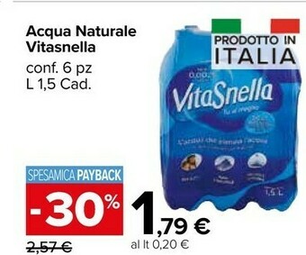 Carrefour Market Vitasnella Acqua Minerale Naturale offerta