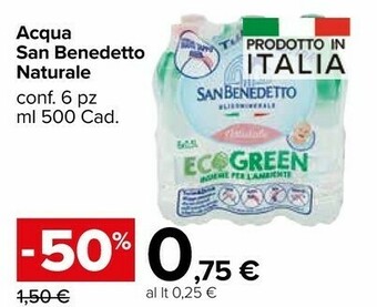 Carrefour Market San Benedetto Acqua Minerale Naturale Progetto Ecogreen 1000 G(ml) offerta