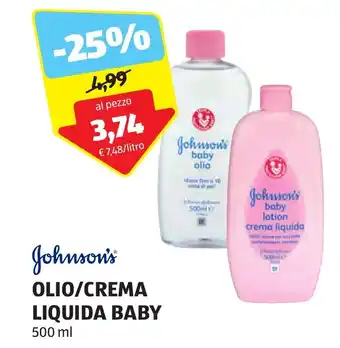 ALDI Johnson's OLIO/CREMA LIQUIDA BABY 500 ml offerta