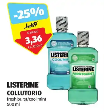 ALDI LISTERINE COLLUTORIO fresh burst/cool mint 500 ml offerta