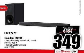 MediaWorld Sony Soundbar offerta