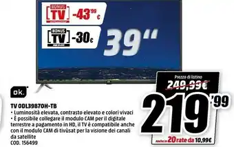 MediaWorld Ok. Tv Odl39870h-tb offerta