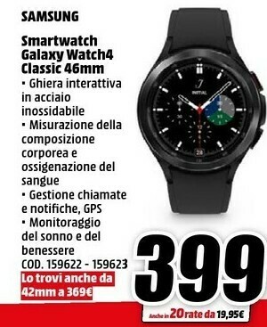 MediaWorld Samsung Smartwatch Galaxy Watch4 Classic 46mm offerta