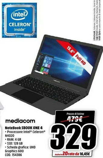 MediaWorld Mediacom Notebook Sbook One 4 offerta