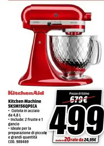 MediaWorld Kitchenaid Kitchen Macchina 6ksm156qpeca offerta