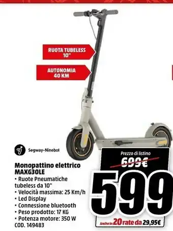 MediaWorld Nitebot Monopattino Elettrico Maxg3ole offerta